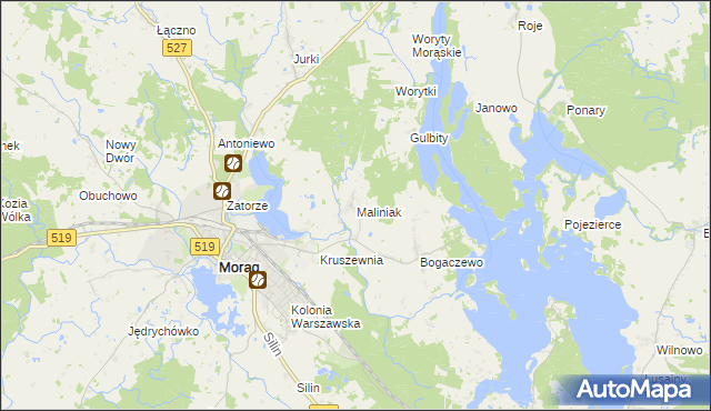 mapa Maliniak gmina Morąg, Maliniak gmina Morąg na mapie Targeo