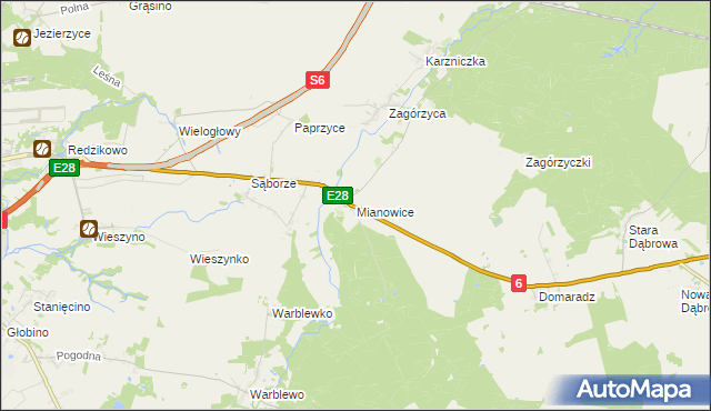 mapa Mianowice gmina Damnica, Mianowice gmina Damnica na mapie Targeo