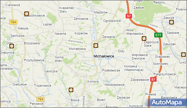 mapa Michałowice powiat krakowski, Michałowice powiat krakowski na mapie Targeo