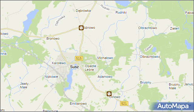 mapa Michałowo gmina Susz, Michałowo gmina Susz na mapie Targeo