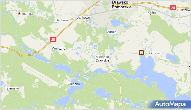 mapa Mielenko Drawskie, Mielenko Drawskie na mapie Targeo