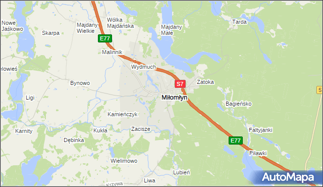 mapa Miłomłyn, Miłomłyn na mapie Targeo