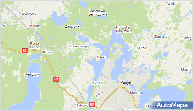 mapa Miłuki gmina Pasym, Miłuki gmina Pasym na mapie Targeo