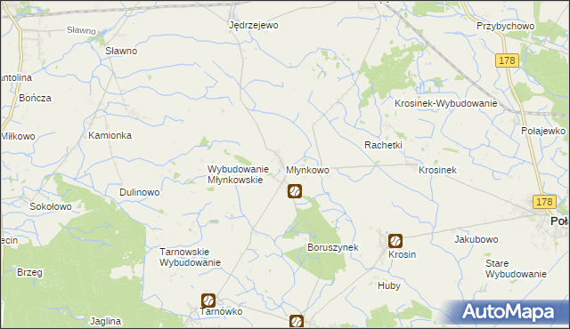 mapa Młynkowo gmina Połajewo, Młynkowo gmina Połajewo na mapie Targeo