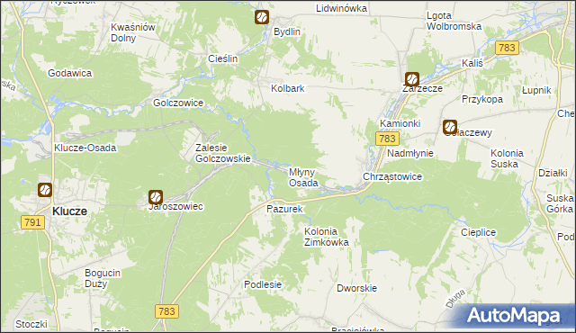 mapa Młyny Osada, Młyny Osada na mapie Targeo