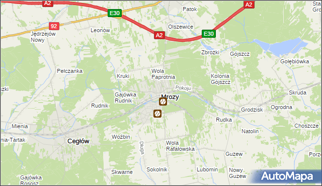 mapa Mrozy powiat miński, Mrozy powiat miński na mapie Targeo