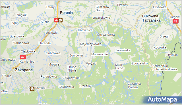 mapa Murzasichle, Murzasichle na mapie Targeo