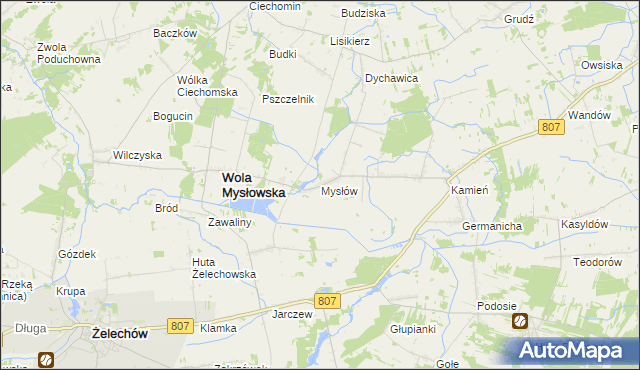 mapa Mysłów gmina Wola Mysłowska, Mysłów gmina Wola Mysłowska na mapie Targeo
