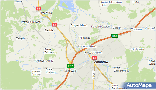 mapa Nagórki-Jabłoń, Nagórki-Jabłoń na mapie Targeo