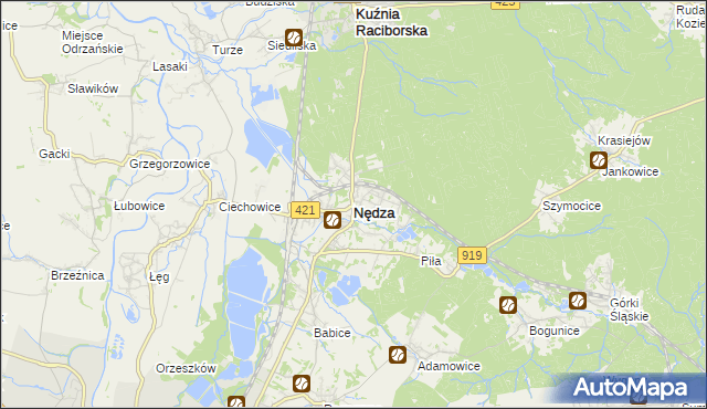 mapa Nędza powiat raciborski, Nędza powiat raciborski na mapie Targeo