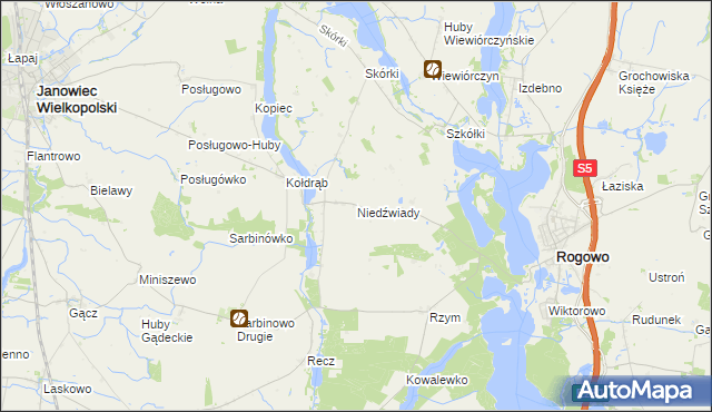 mapa Niedźwiady gmina Rogowo, Niedźwiady gmina Rogowo na mapie Targeo