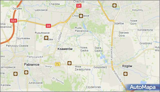 mapa Nowa Gadka gmina Ksawerów, Nowa Gadka gmina Ksawerów na mapie Targeo