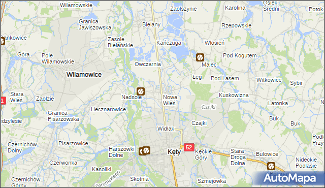 mapa Nowa Wieś gmina Kęty, Nowa Wieś gmina Kęty na mapie Targeo