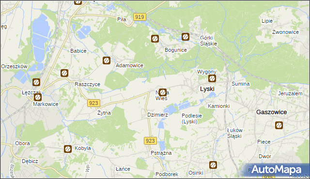 mapa Nowa Wieś gmina Lyski, Nowa Wieś gmina Lyski na mapie Targeo