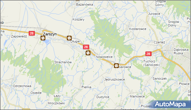 mapa Nowosielce gmina Zarszyn, Nowosielce gmina Zarszyn na mapie Targeo