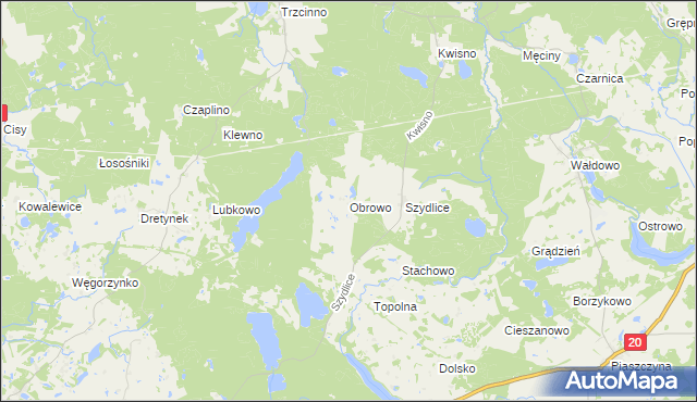 mapa Obrowo gmina Miastko, Obrowo gmina Miastko na mapie Targeo