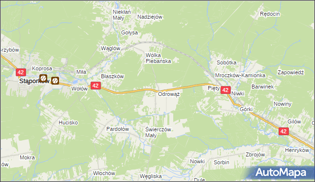 mapa Odrowąż gmina Stąporków, Odrowąż gmina Stąporków na mapie Targeo