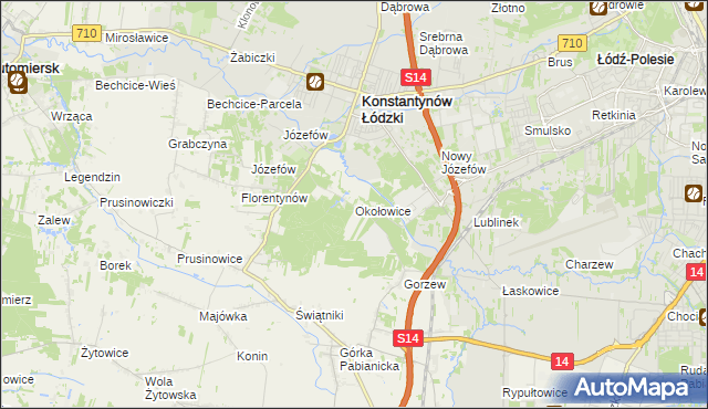 mapa Okołowice gmina Pabianice, Okołowice gmina Pabianice na mapie Targeo