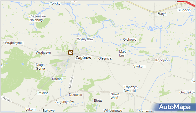 mapa Oleśnica gmina Zagórów, Oleśnica gmina Zagórów na mapie Targeo