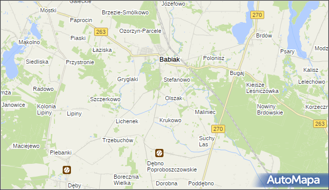mapa Olszak gmina Babiak, Olszak gmina Babiak na mapie Targeo