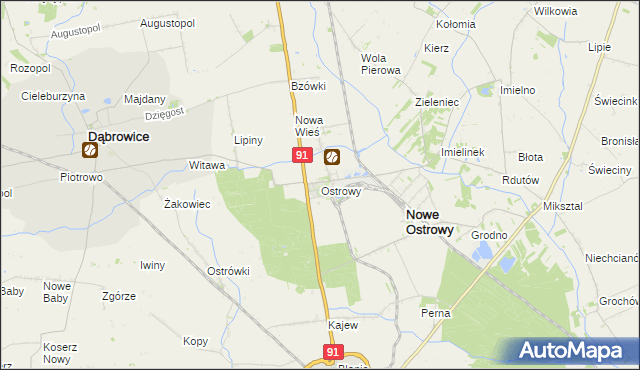 mapa Ostrowy gmina Nowe Ostrowy, Ostrowy gmina Nowe Ostrowy na mapie Targeo