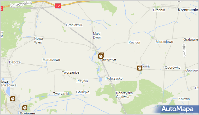 mapa Pawłowice gmina Krzemieniewo, Pawłowice gmina Krzemieniewo na mapie Targeo