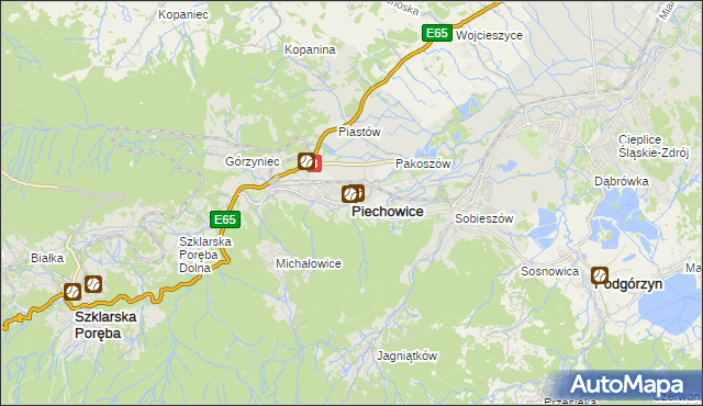 mapa Piechowice powiat jeleniogórski, Piechowice powiat jeleniogórski na mapie Targeo