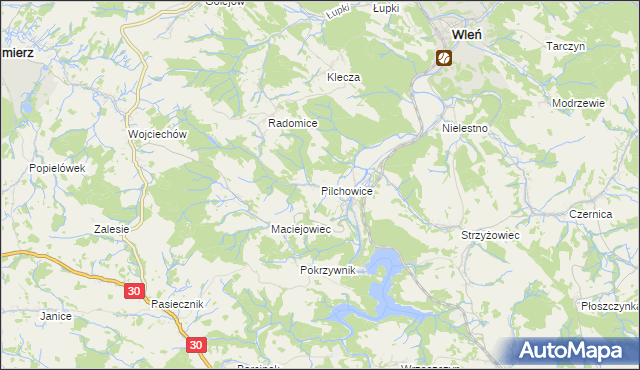 mapa Pilchowice gmina Wleń, Pilchowice gmina Wleń na mapie Targeo