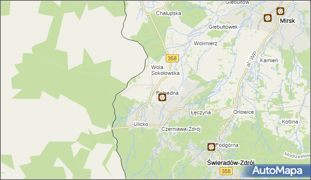 mapa Pobiedna gmina Leśna, Pobiedna gmina Leśna na mapie Targeo