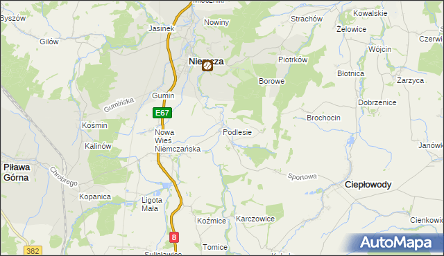 mapa Podlesie gmina Niemcza, Podlesie gmina Niemcza na mapie Targeo