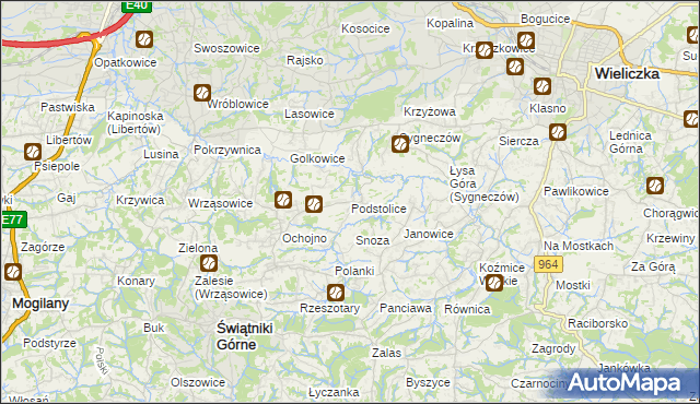 mapa Podstolice gmina Wieliczka, Podstolice gmina Wieliczka na mapie Targeo