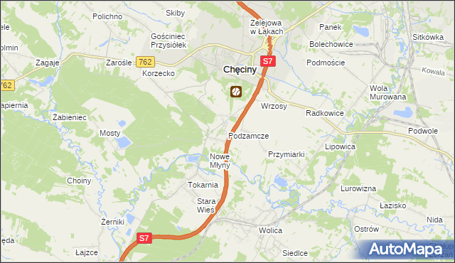 mapa Podzamcze gmina Chęciny, Podzamcze gmina Chęciny na mapie Targeo