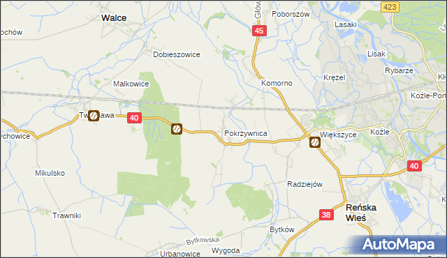 mapa Pokrzywnica gmina Reńska Wieś, Pokrzywnica gmina Reńska Wieś na mapie Targeo