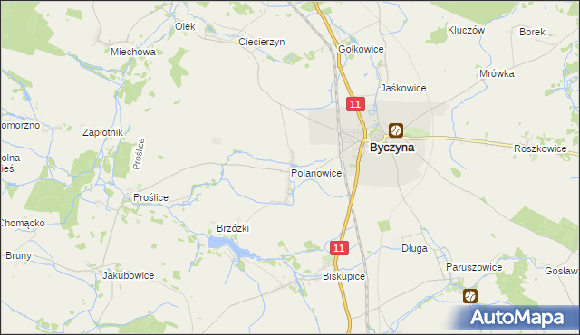 mapa Polanowice gmina Byczyna, Polanowice gmina Byczyna na mapie Targeo