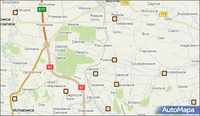 mapa Polanowice gmina Słomniki, Polanowice gmina Słomniki na mapie Targeo