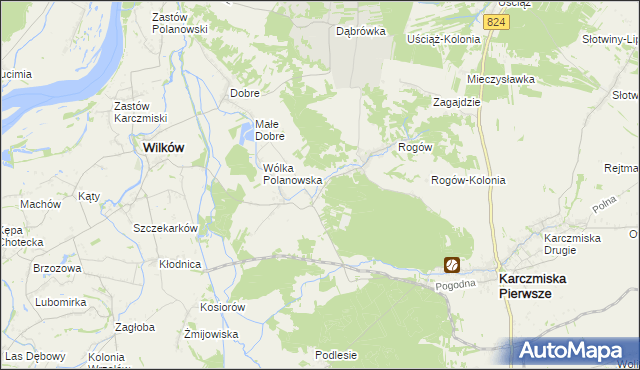 mapa Polanówka gmina Wilków, Polanówka gmina Wilków na mapie Targeo