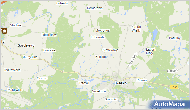 mapa Policko gmina Resko, Policko gmina Resko na mapie Targeo