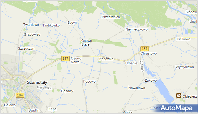 mapa Popówko gmina Oborniki, Popówko gmina Oborniki na mapie Targeo