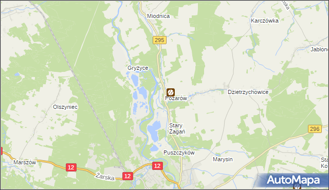 mapa Pożarów gmina Żagań, Pożarów gmina Żagań na mapie Targeo