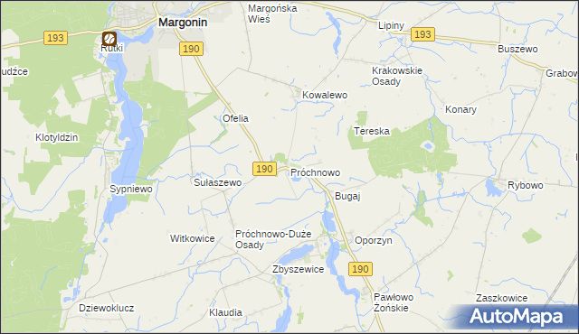 mapa Próchnowo gmina Margonin, Próchnowo gmina Margonin na mapie Targeo