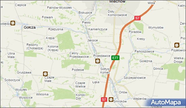 mapa Przesławice gmina Miechów, Przesławice gmina Miechów na mapie Targeo