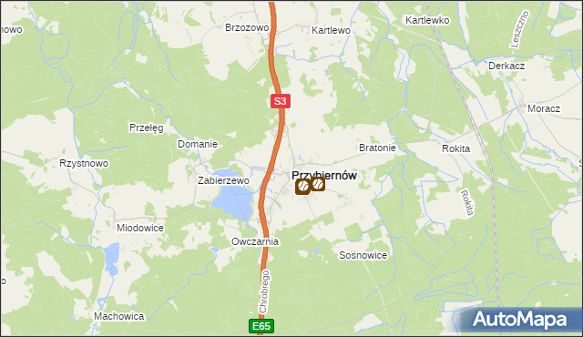 mapa Przybiernów, Przybiernów na mapie Targeo