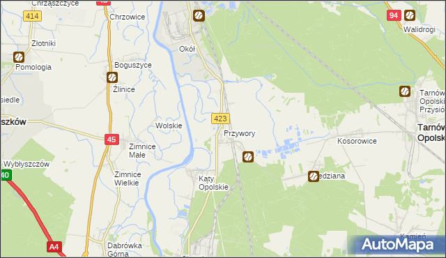 mapa Przywory gmina Tarnów Opolski, Przywory gmina Tarnów Opolski na mapie Targeo