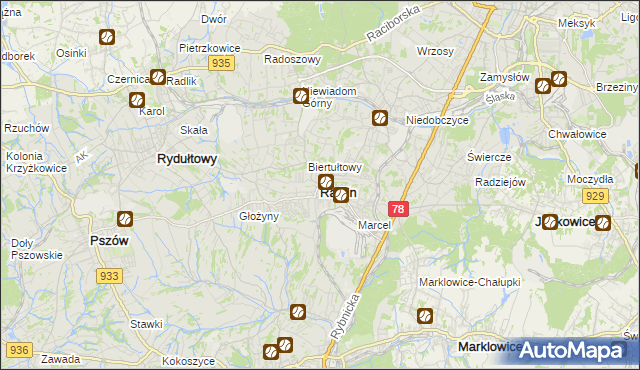 mapa Radlin powiat wodzisławski, Radlin powiat wodzisławski na mapie Targeo