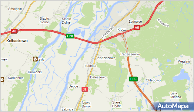 mapa Radziszewo gmina Gryfino, Radziszewo gmina Gryfino na mapie Targeo