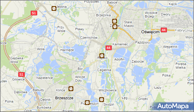 mapa Rajsko gmina Oświęcim, Rajsko gmina Oświęcim na mapie Targeo