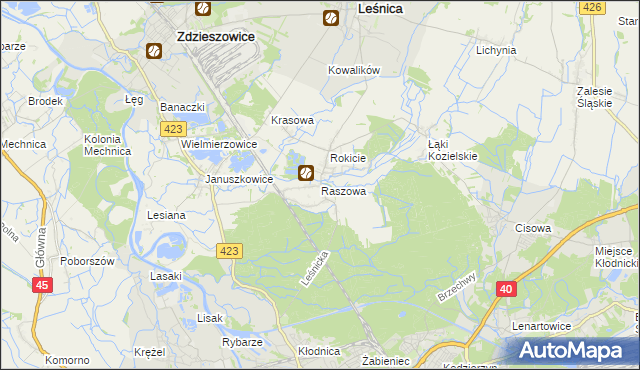 mapa Raszowa gmina Leśnica, Raszowa gmina Leśnica na mapie Targeo