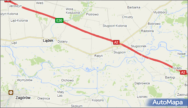 mapa Ratyń gmina Lądek, Ratyń gmina Lądek na mapie Targeo