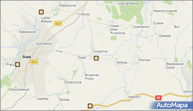 mapa Rostkowice gmina Biała, Rostkowice gmina Biała na mapie Targeo