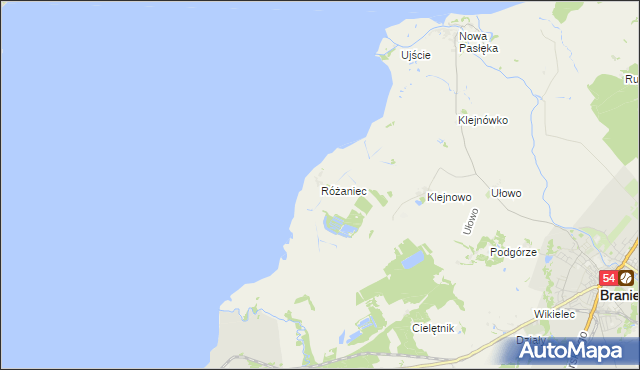 mapa Różaniec gmina Braniewo, Różaniec gmina Braniewo na mapie Targeo